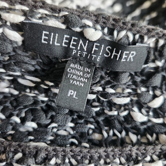 Eileen Fisher Textured Boxy Fit Sweater Size L Petite Black White Italian Yarn - Picture 4 of 5